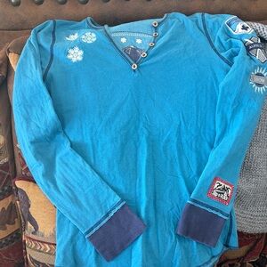 Alps N Rock Henley Ski Theme Shirt Size 3 good to Fair condition